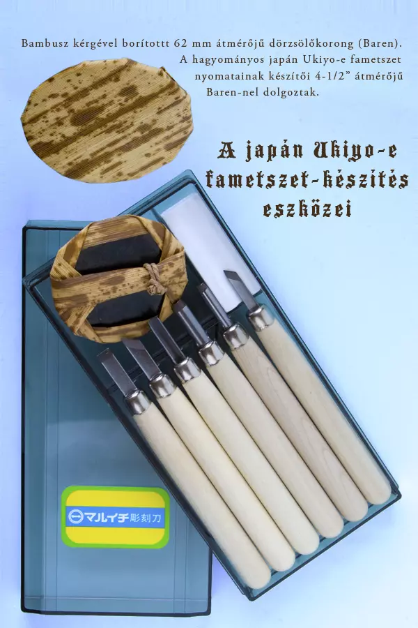 Faragószett 6db vésővel és bambusz dörzskoronggal Japán R6