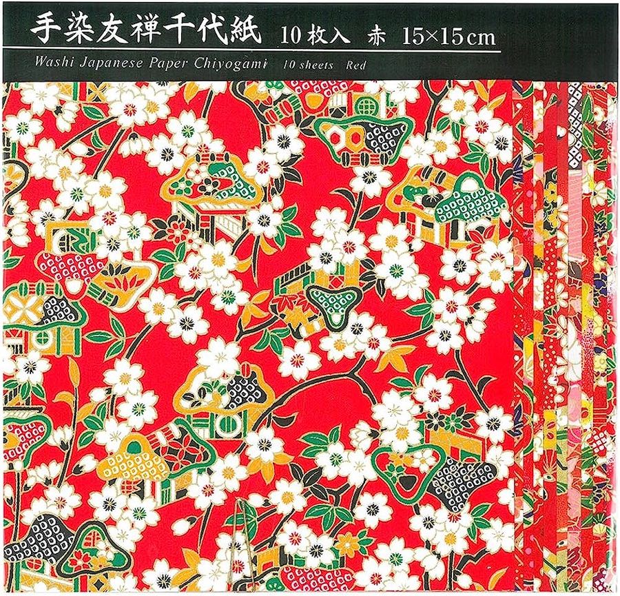 Chiyogami 15cm 10lap Yuzen Washi TZM-5015R - Red